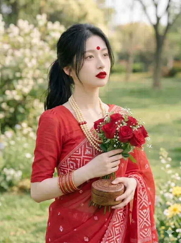 Traditional Bengali Women Red Sarees