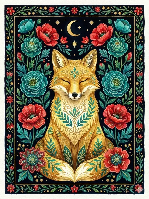 Vibrant Folk Watercolor Art