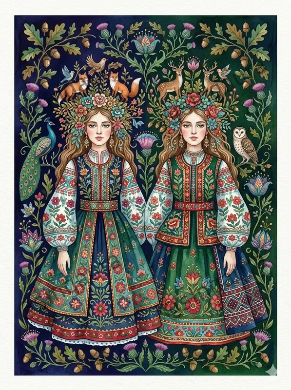 Vibrant Folk Watercolor Art