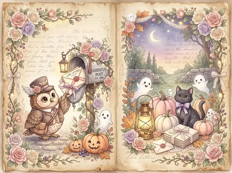 Pastel Halloween Double Spread Pages