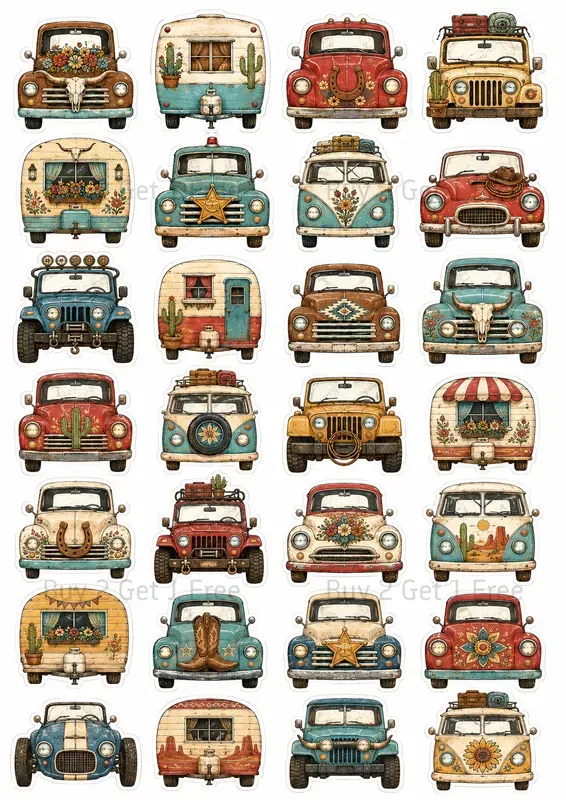 Western Vehicle Ephemera Clipart Sheets