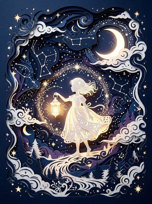 Celestial Storybook Papercut Diorama Art