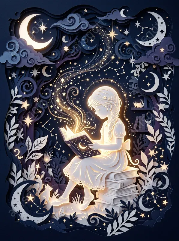 Celestial Storybook Papercut Diorama Art