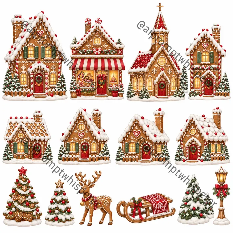 Gingerbread Village Clipart Sheets