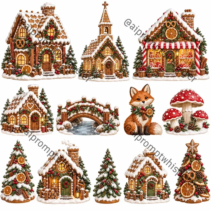 Gingerbread Village Clipart Sheets