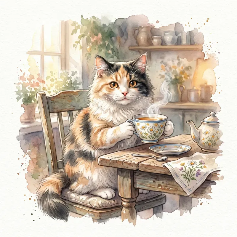 Watercolor Cafe Animal Sticker Clipart