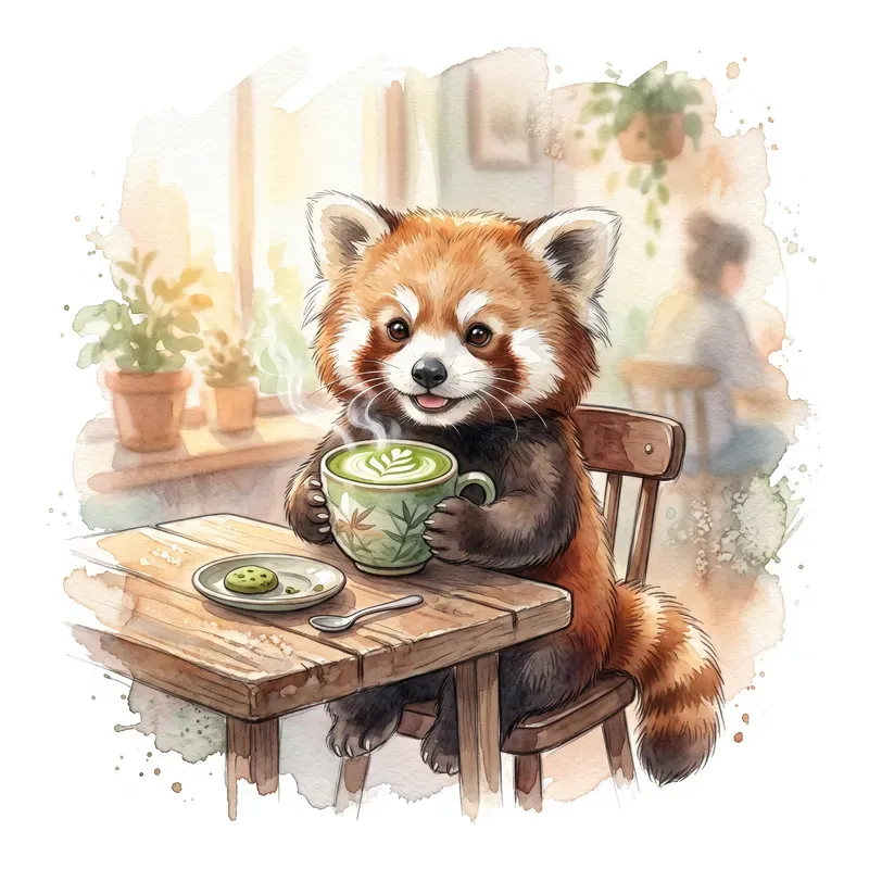 Watercolor Cafe Animal Sticker Clipart