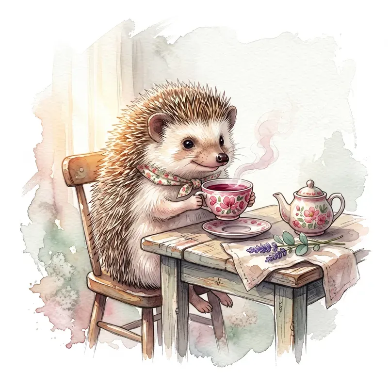 Watercolor Cafe Animal Sticker Clipart