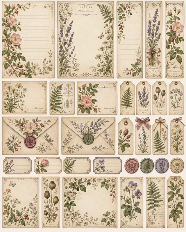 Vintage Botanical Stationery Sets
