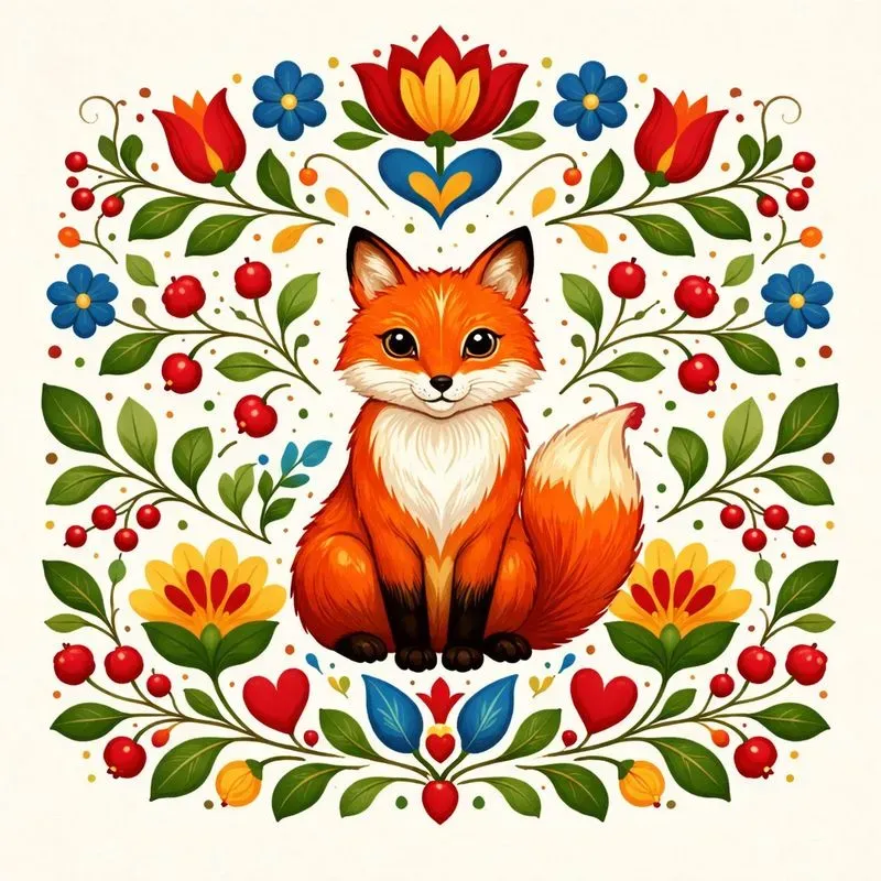 Folk Art Symmetrical Animal Illustrations