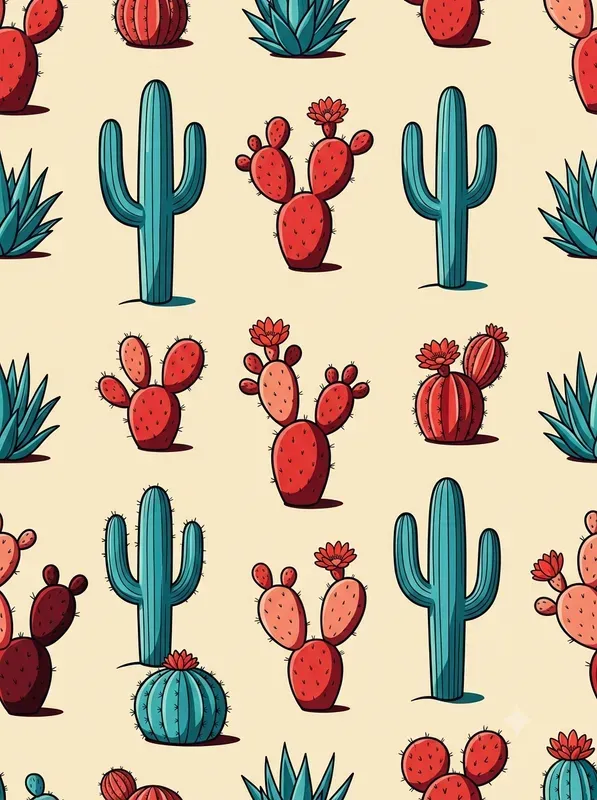 Retro Red Teal Seamless Patterns