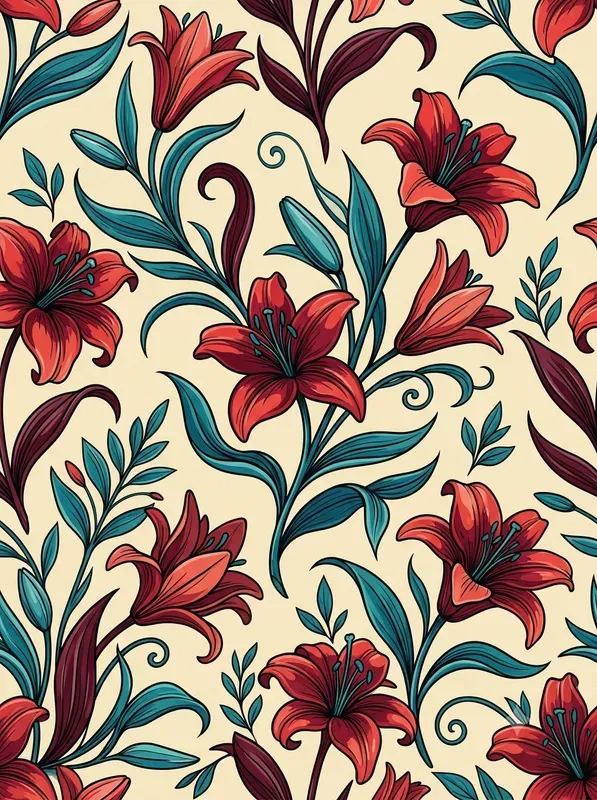 Retro Red Teal Seamless Patterns