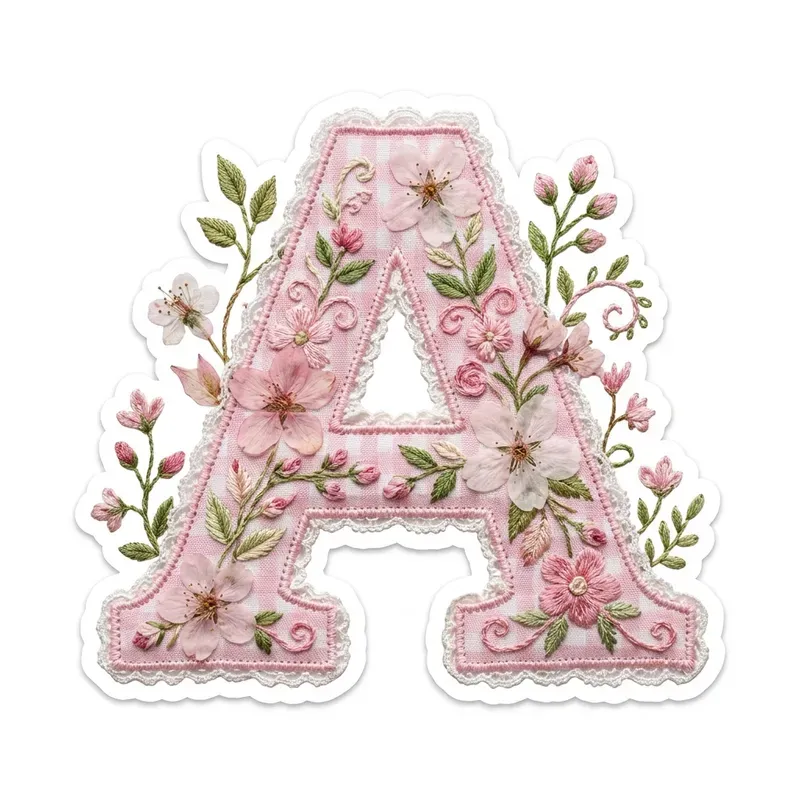 Gingham Floral Letter Sticker Pod Art