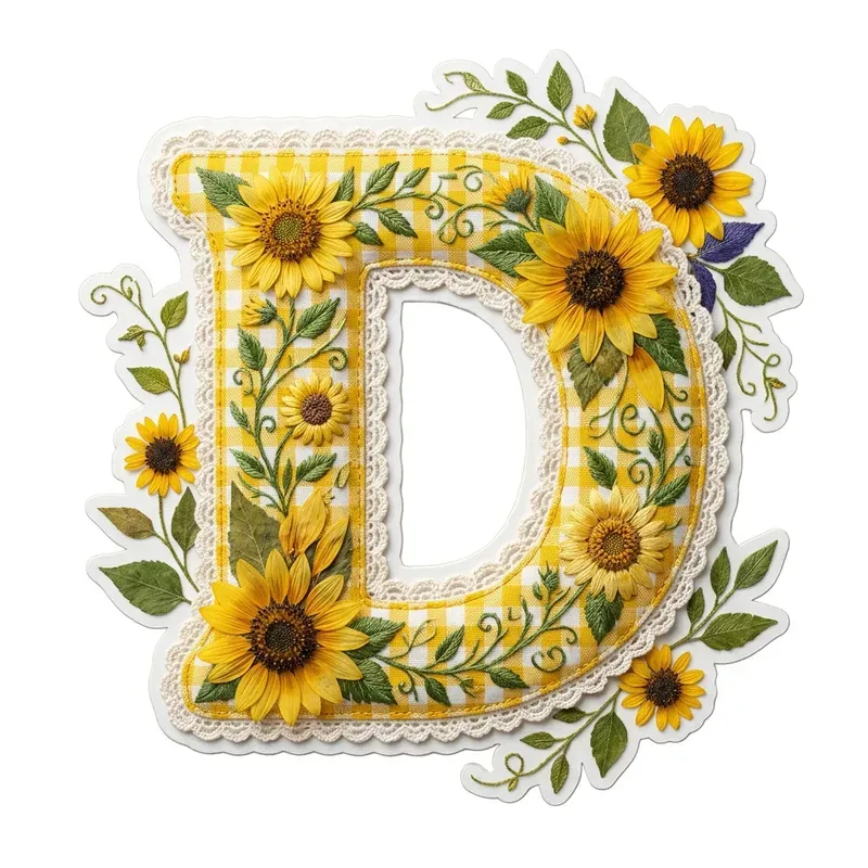 Gingham Floral Letter Sticker Pod Art