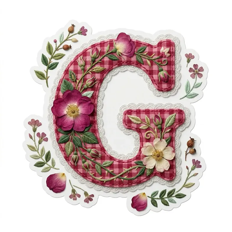 Gingham Floral Letter Sticker Pod Art