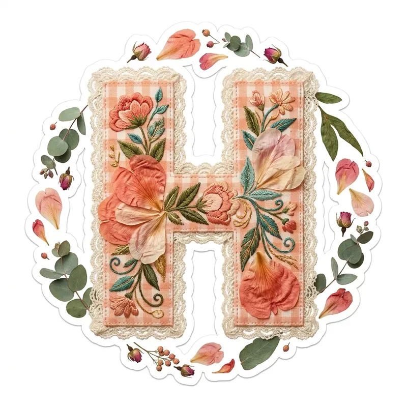Gingham Floral Letter Sticker Pod Art