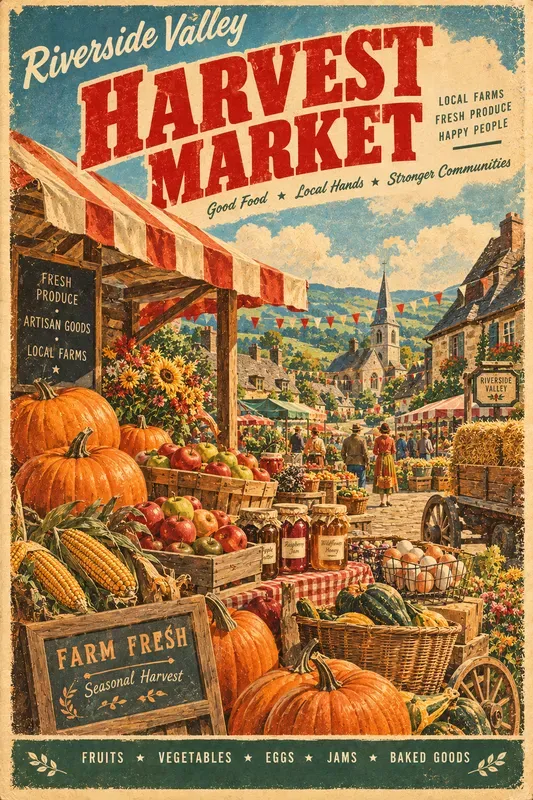 Retro Country Farm Scene Art
