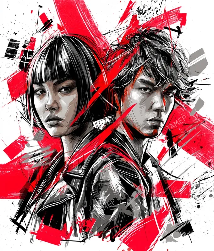 Explosive Red Ink Portraits