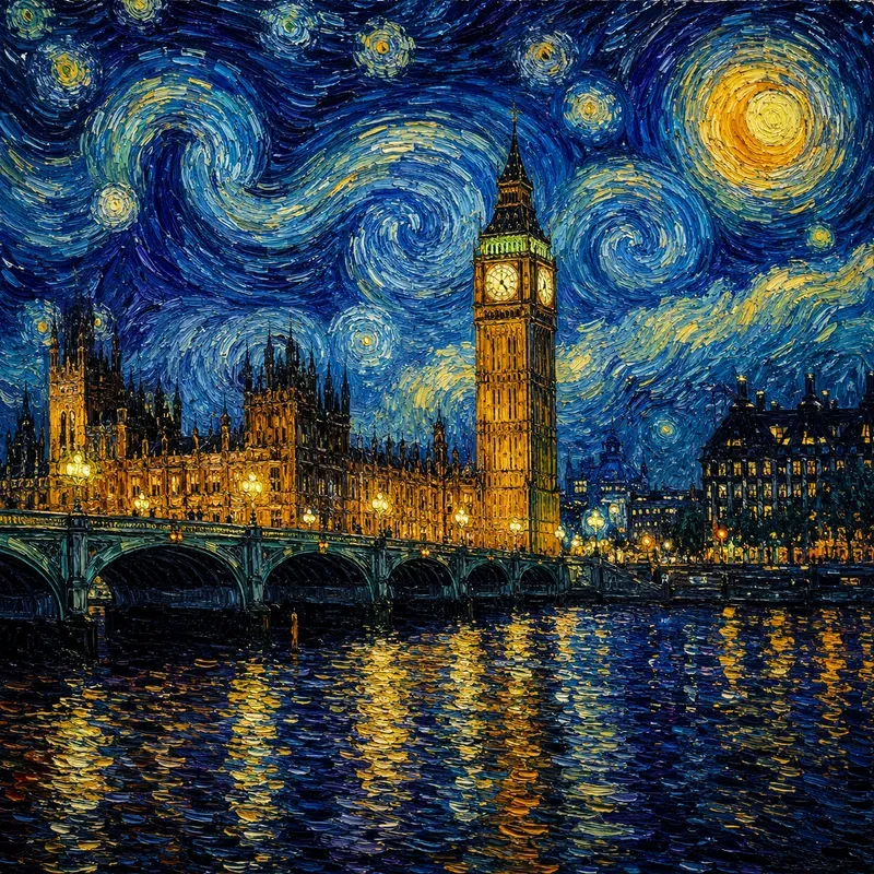 Van Gogh Dreams Over Londons Night Glows