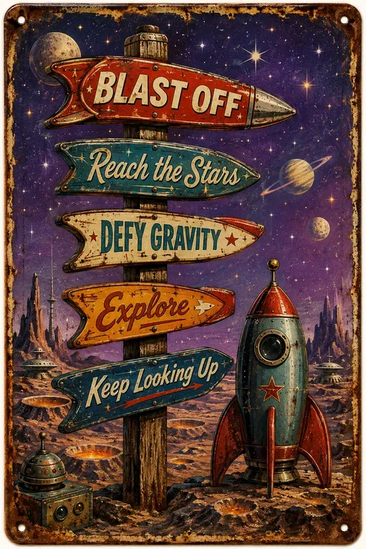 Vintage Rusted Directional Tin Signs