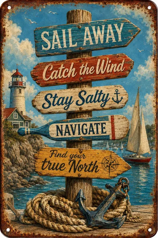 Vintage Rusted Directional Tin Signs