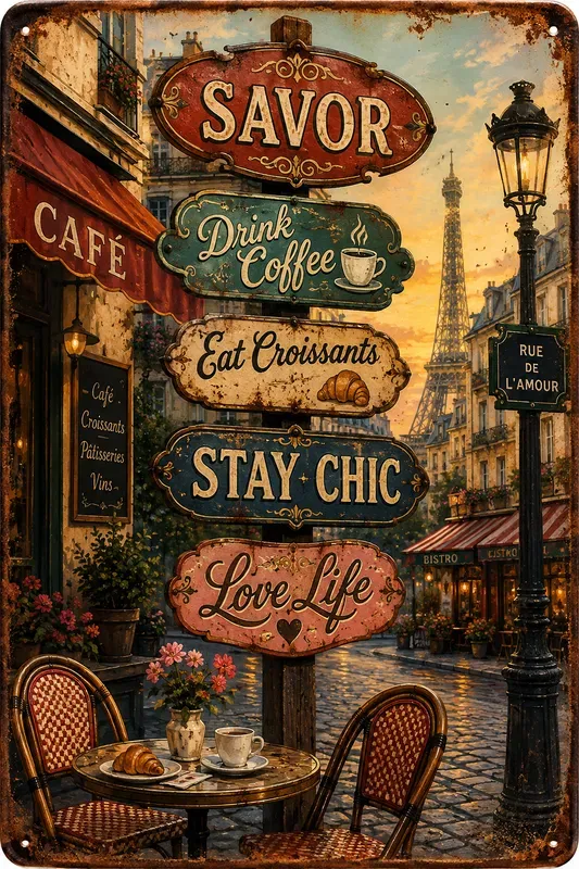 Vintage Rusted Directional Tin Signs