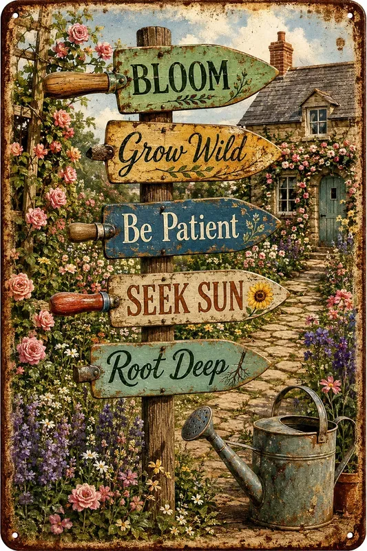 Vintage Rusted Directional Tin Signs
