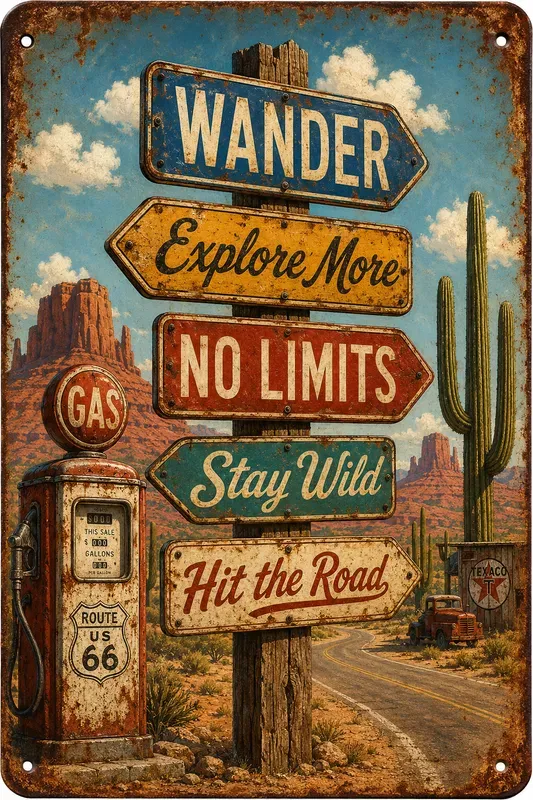 Vintage Rusted Directional Tin Signs