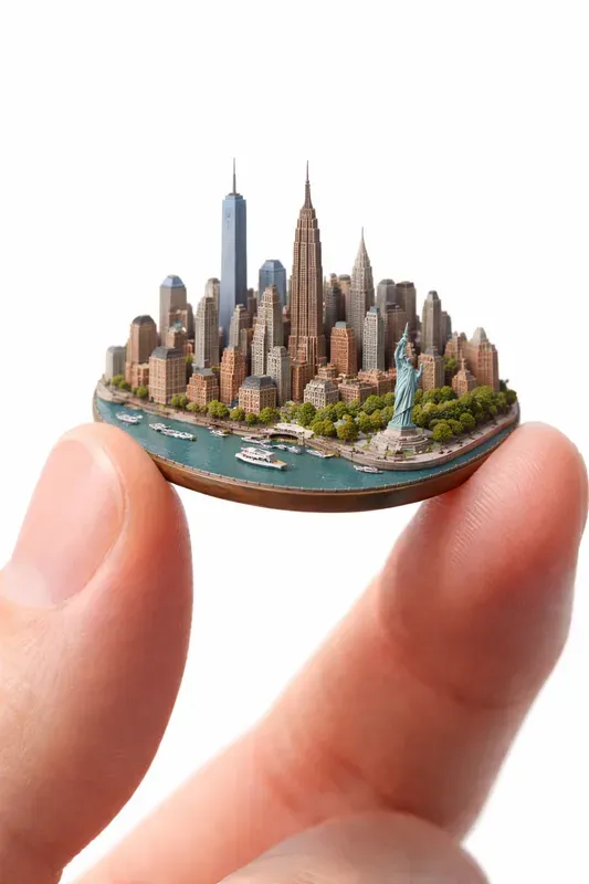 Miniature Cityscapes Held By Fingers