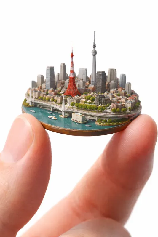 Miniature Cityscapes Held By Fingers