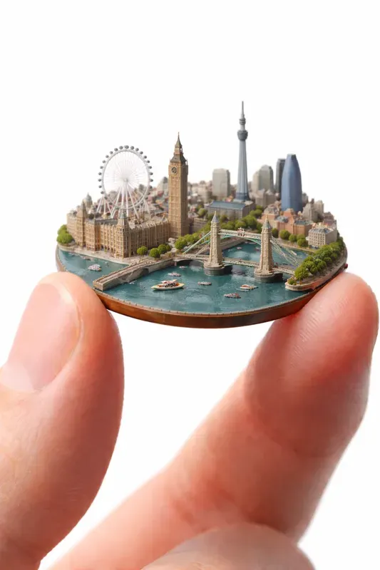 Miniature Cityscapes Held By Fingers