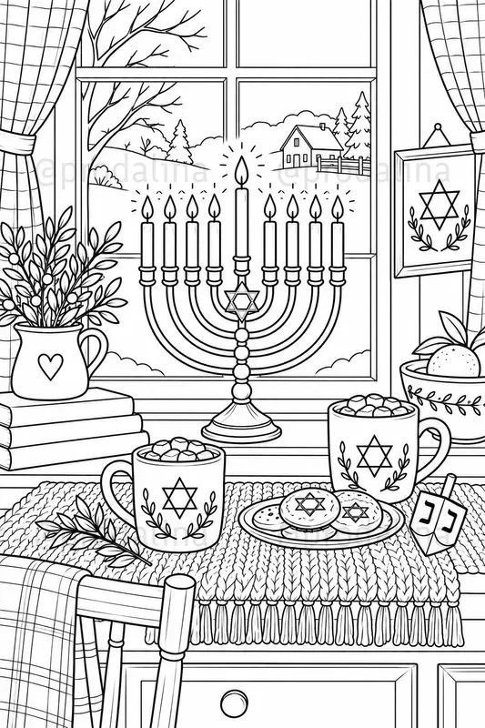 Cozy Hanukkah Coloring Pages