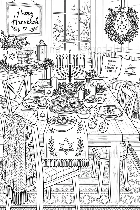 Cozy Hanukkah Coloring Pages