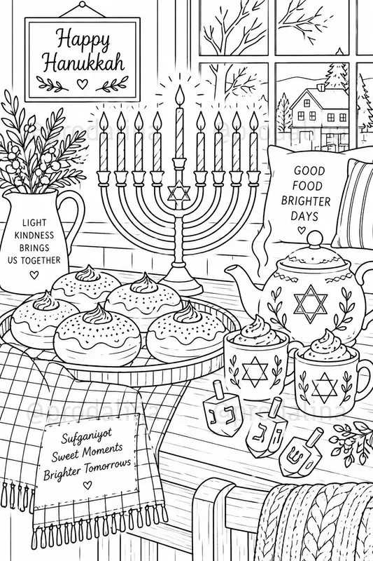 Cozy Hanukkah Coloring Pages