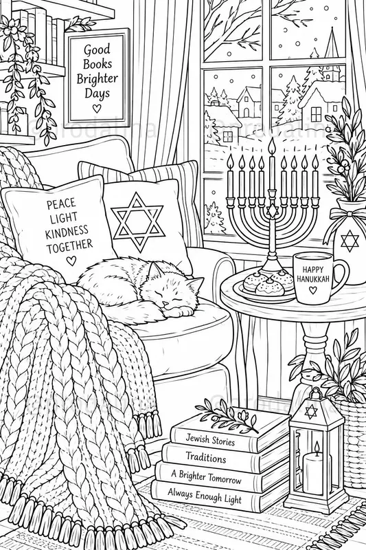 Cozy Hanukkah Coloring Pages