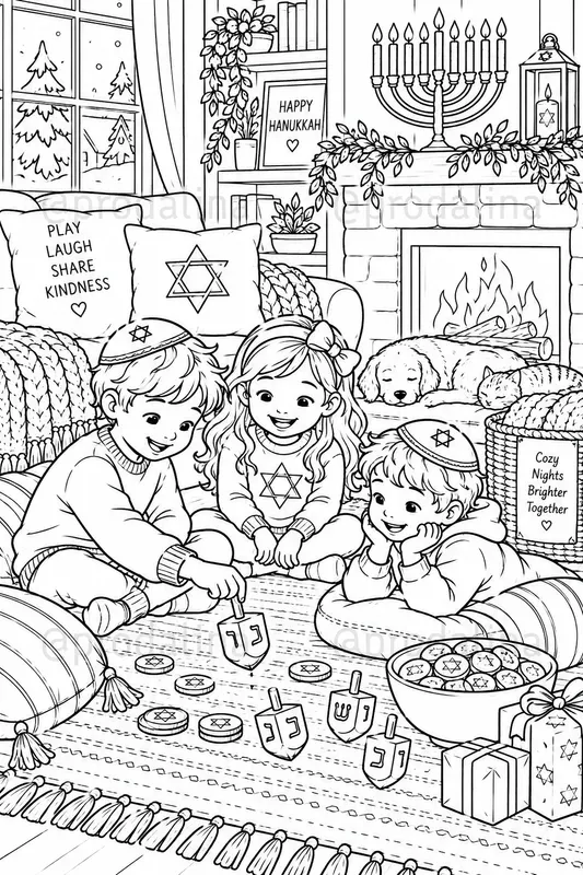 Cozy Hanukkah Coloring Pages
