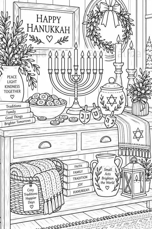 Cozy Hanukkah Coloring Pages