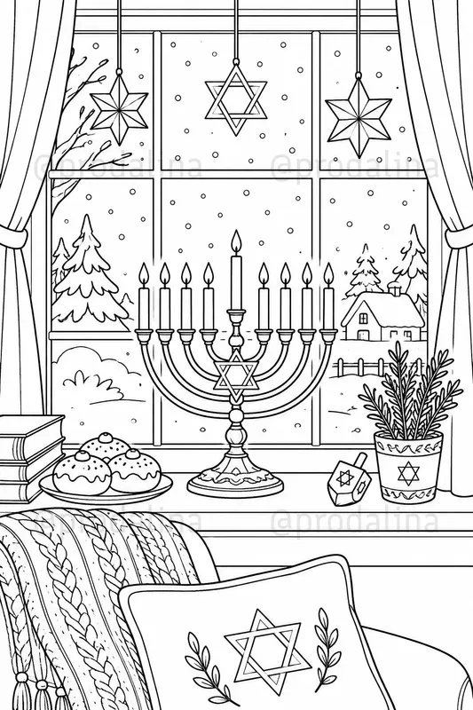 Cozy Hanukkah Coloring Pages