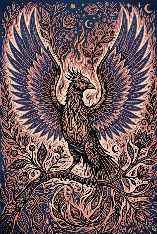 Folk Linocut Animal Story Art