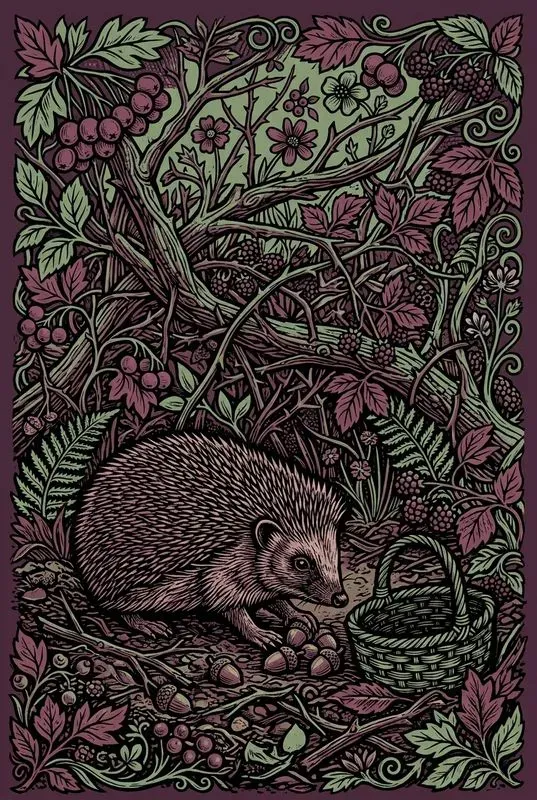 Folk Linocut Animal Story Art