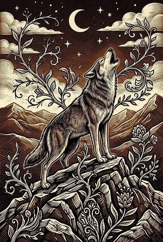 Folk Linocut Animal Story Art