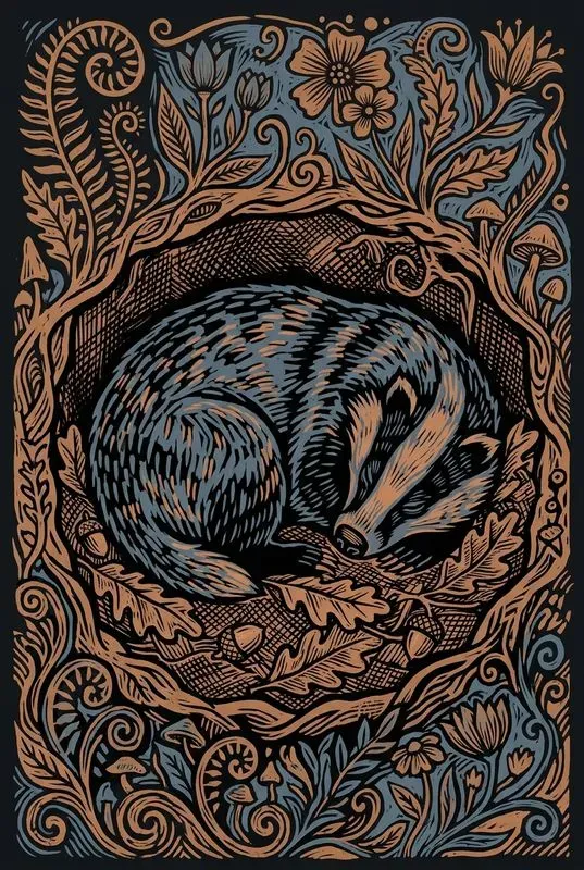 Folk Linocut Animal Story Art