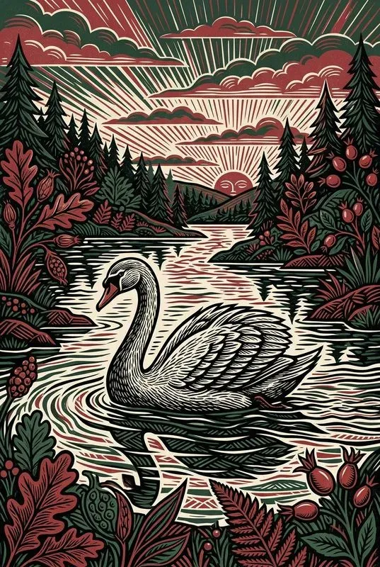 Folk Linocut Animal Story Art