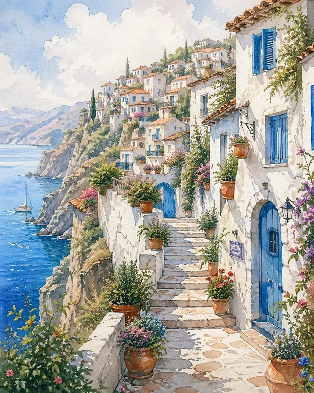 Dreamy Mediterranean Watercolor Villages