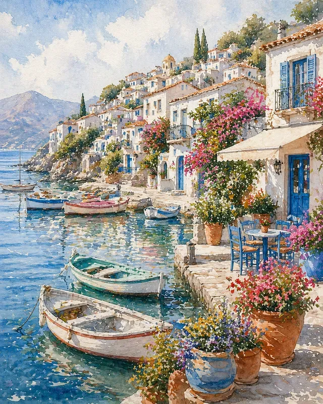 Dreamy Mediterranean Watercolor Villages