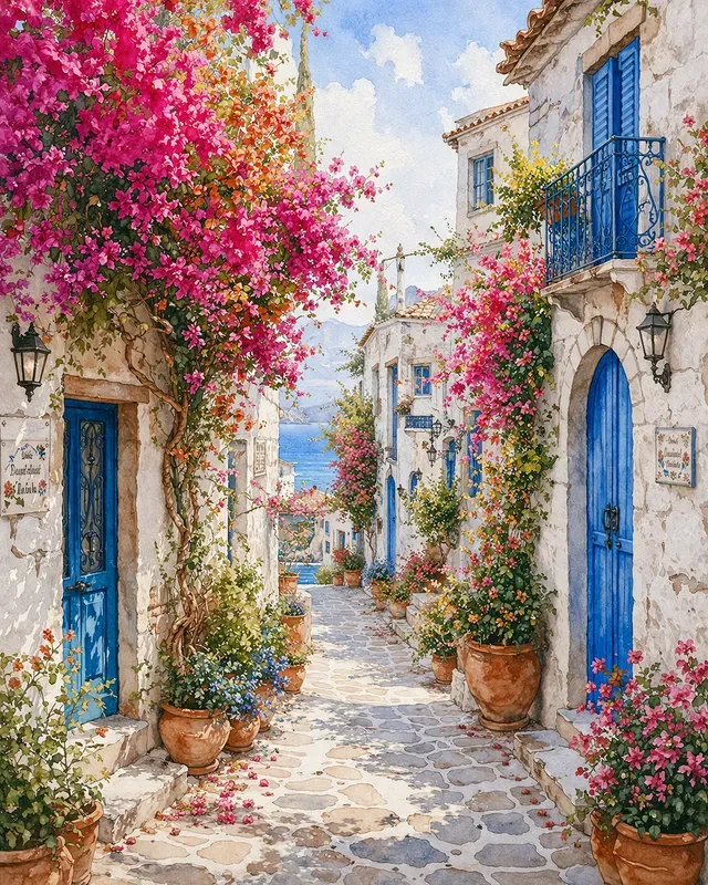 Dreamy Mediterranean Watercolor Villages