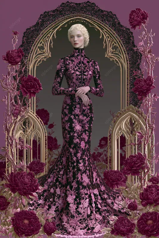 Gothic Lace Peony Couture Art