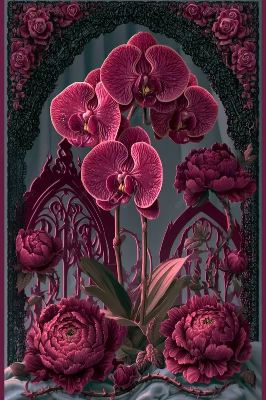 Gothic Lace Peony Couture Art