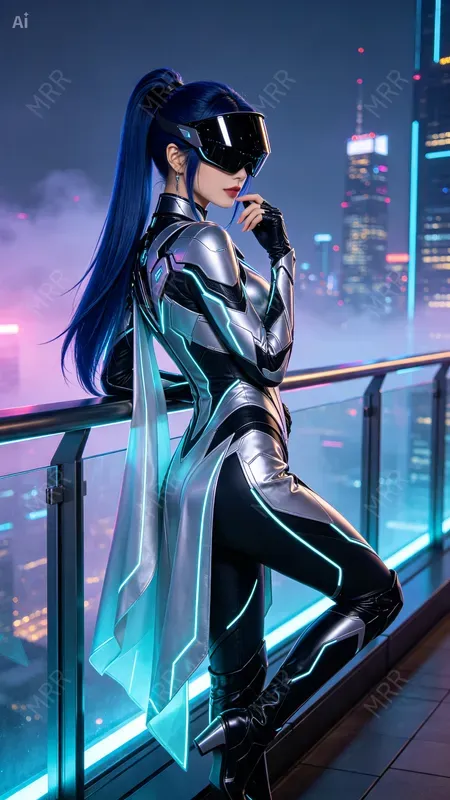 Cyberpunk Neon Balcony Girls