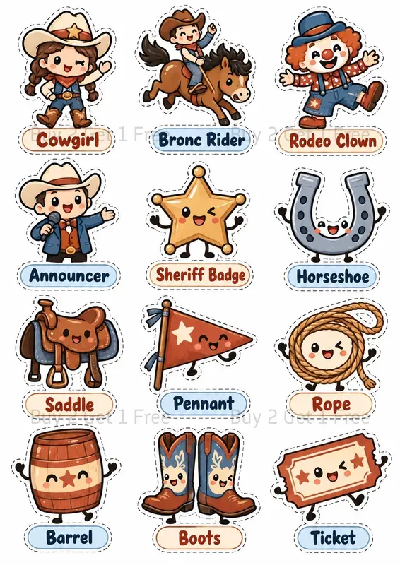 Kawaii Word Learning Sticker Cliparts